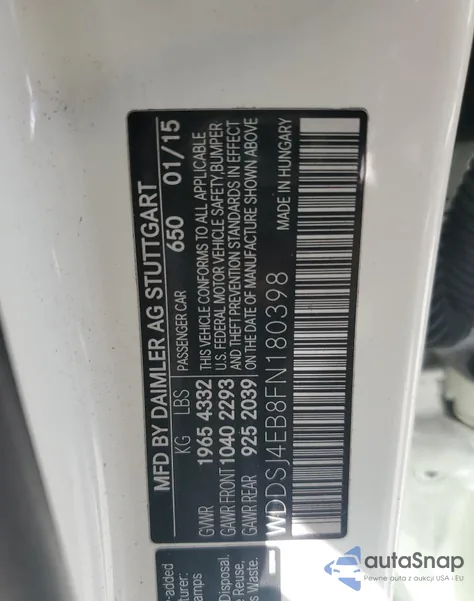 2015 Mercedes-Benz Cla 250 from USA, damaged, VIN WDDSJ4EB8FN180398